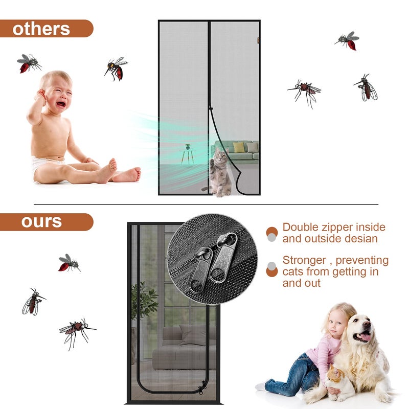 Dixutzi Reinforced Cat Screen Door Fits Door Size 34''x 80''  Heavy Duty Pets Proof Screen Door with Zipper  Prevent Dogs Cats Running Out from Home (Black) - Image 4